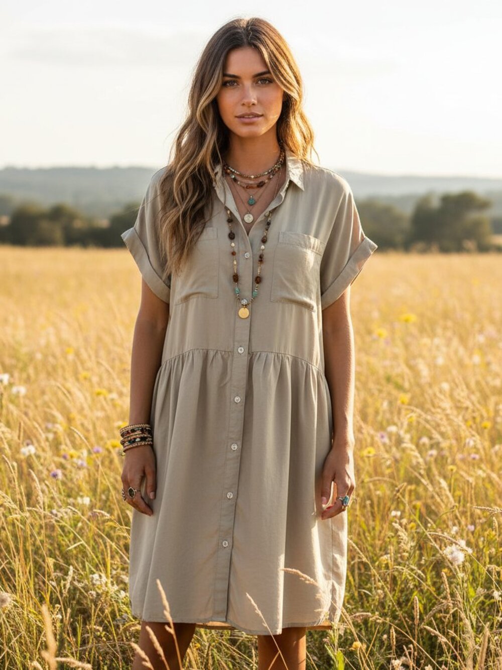 Thread Supply‎ S Baby Doll Dress Beige Utility Cottage Prairie Gorpcore Tiered